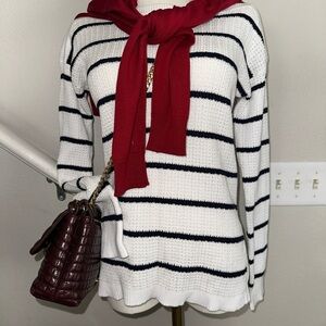 Ralph Lauren Knit Boatneck Lightweight  Navy Striped Longsleeve Sweater Sz XS